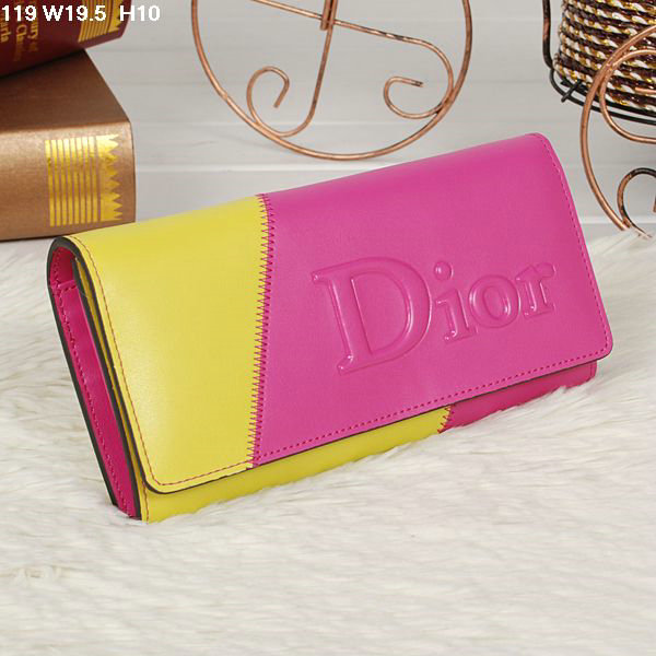 dior bi-fold wallet calfskin 119 rosered&yellow - Click Image to Close